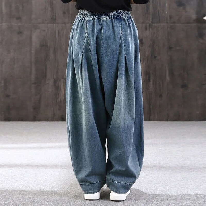 Oversize 110kg Vintage workowate dżinsy Casual Pantalones Holgados Mujer elastyczny, wysoki talia Denim szerokie spodnie nogi Streetwear Vaqueros