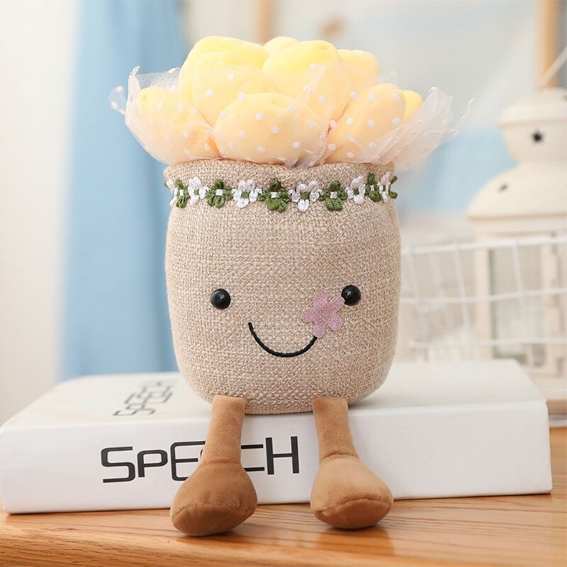 127D Novelty Cartoon Potted for Doll Succulent Plants Hug Plush Pillow Home Orna