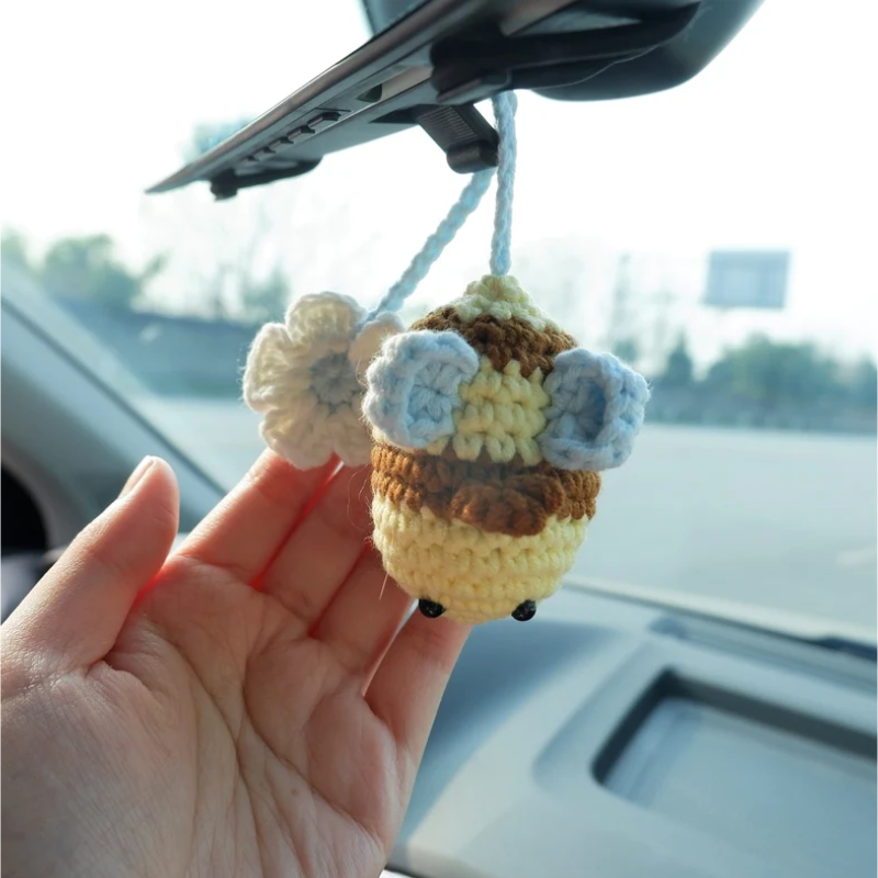 Hand Knitted Bee Charms, DIY Handmade Key Pendants, Crochet, Car Decor, Bee Flower, Car Hanging Ornaments, Handcraft
