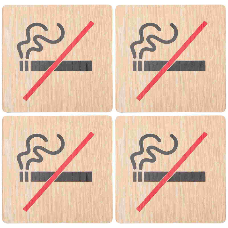 4 buah tidak ada tanda merokok tanda dinding kayu stiker Label peringatan mengingatkan Label publik