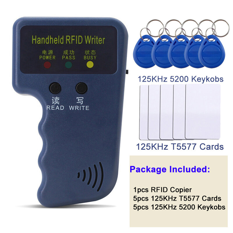 Obral cuci gudang genggam 125KHz EM4100 T5577 RFID kartu ID penulis penyalin duplikator berulang untuk keamanan rumah kantor