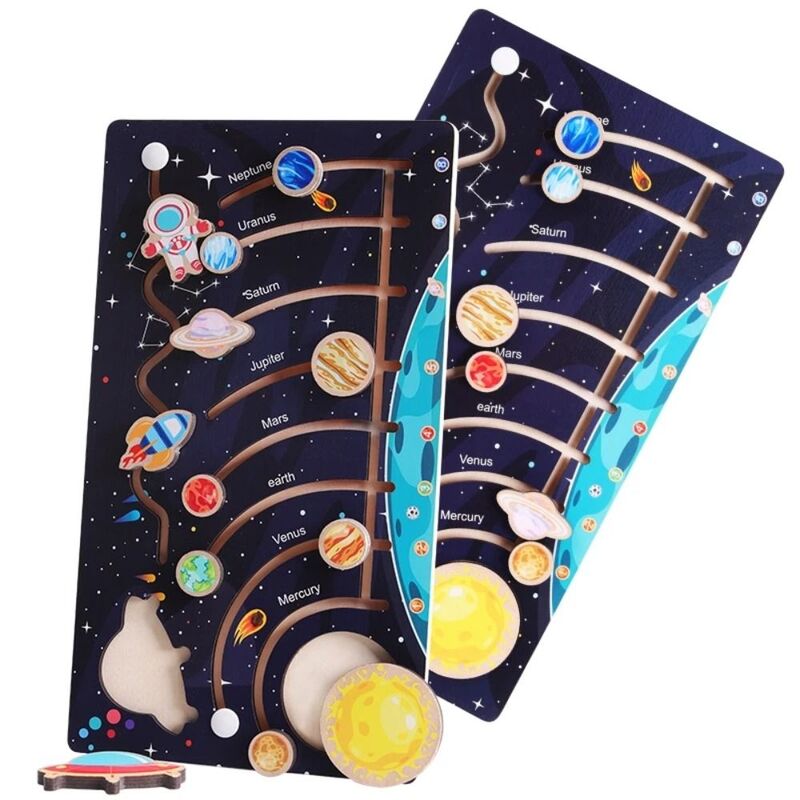 우주 태양계 퍼즐 사랑스러운 천문학 나무 행성 매칭 보드, 몬테소리 나무 장난감, 상상력