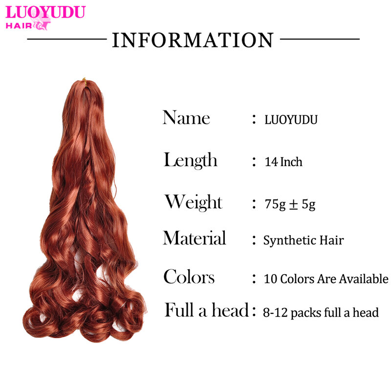 Rambut sintetis kepang Spiral gelombang longgar 14 ", ekstensi rambut keriting Prancis rambut kepang suhu tinggi Ombre