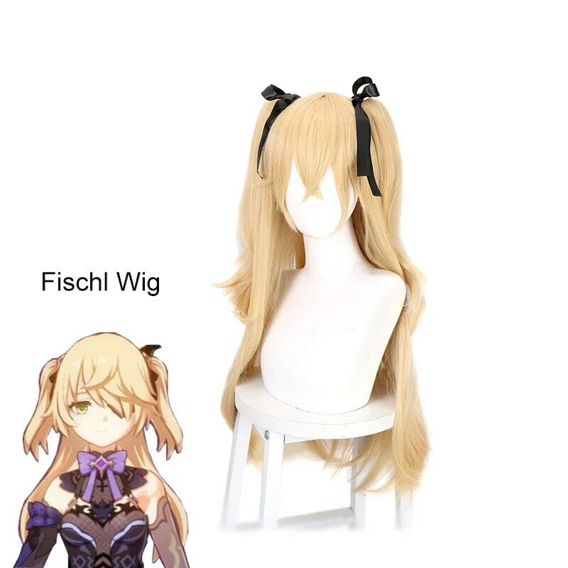 Genshin Impact Fischl Cosplay Wig  Light Yellow Double Ponytail Personality Comic Con Princess Fischl Cosplay Wig+wig Cap