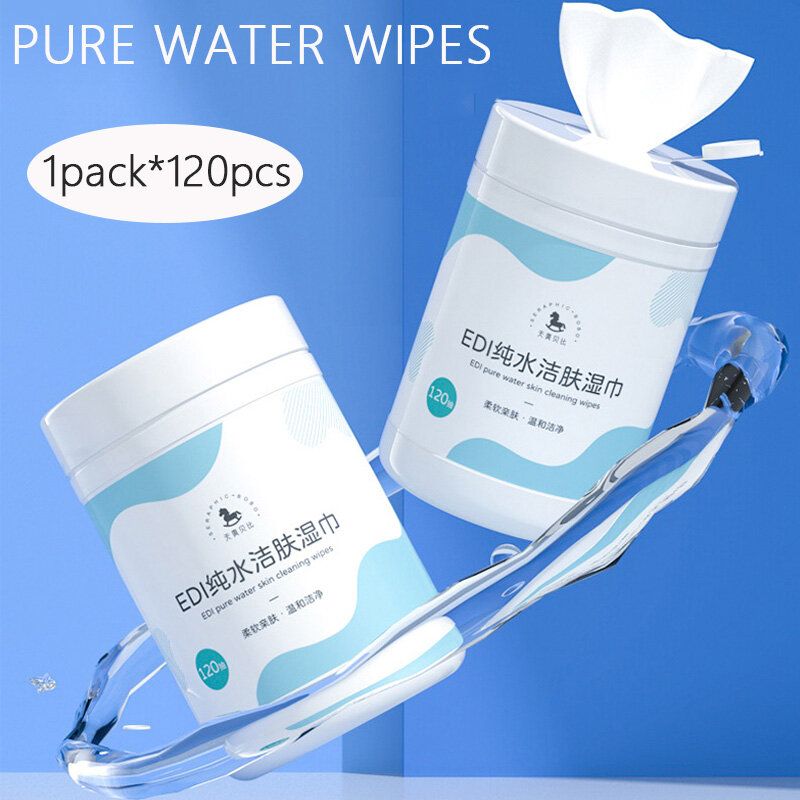 120 pcs Pure Water Wipes Suitable for family outings and travel, portable pure water wipes, alcohol-free, without any flavor.