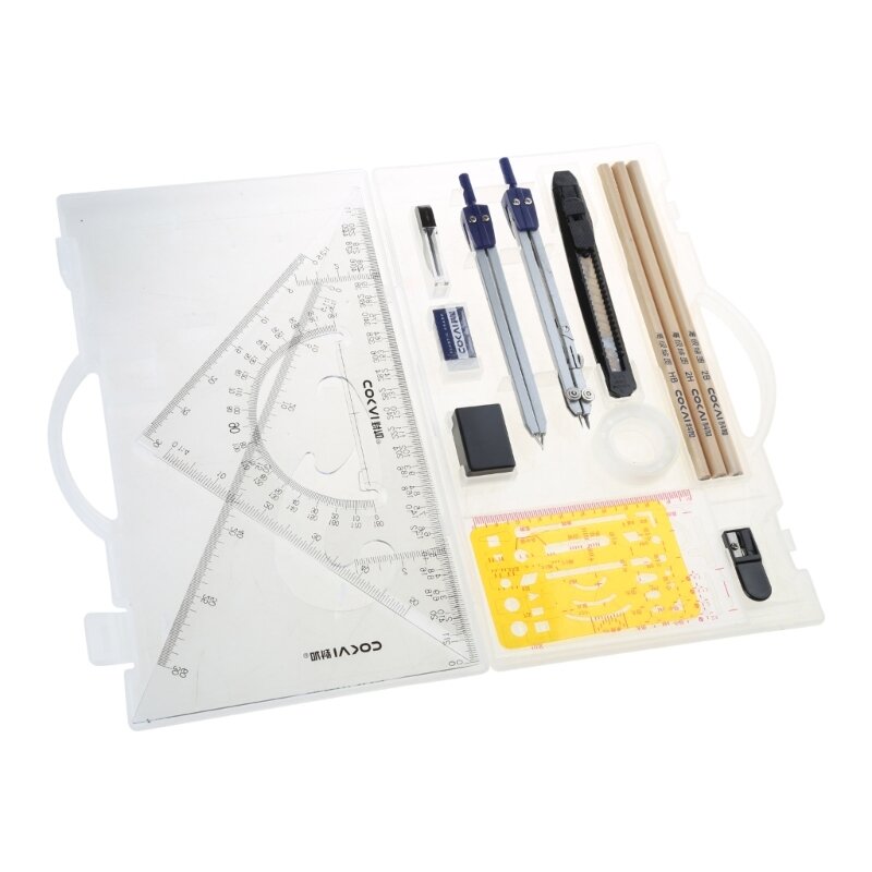 Architect Set,Professional Geometry Set 18 and Protractor Set,Drafting Tool,Drawing Stencil Interior Design Tool