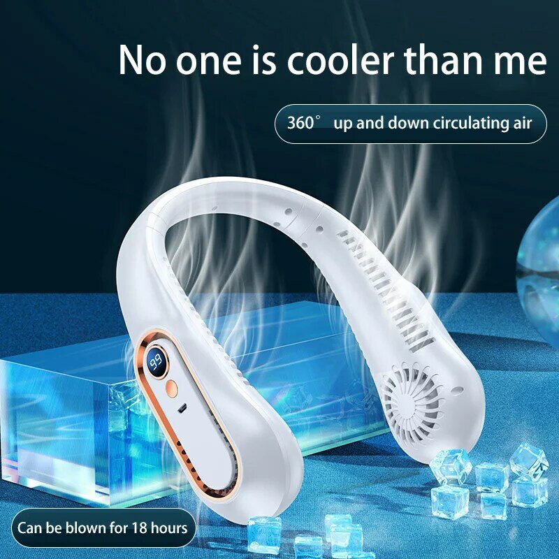 New Portable Hanging Neck Fan Mini Bladeless Neckband Fan Digital Display Power Air Cooler USB Rechargeable Electric Fans