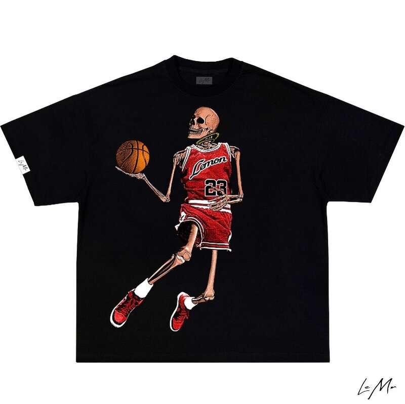 American Trend Retro Skull Basketball Sports Printed Short Sleeve T-shirt Men Y2k Harajuku Fashion Loose Oversized T-shirt