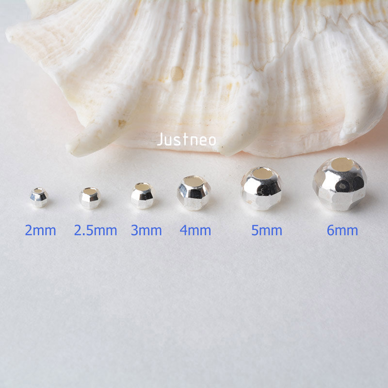 Perles à facettes sans couture en argent regardé 925, entretoise ronde, coupe de surface miroir, perle pour bijoux de direction, solide, 1PC, 2mm, 3mm