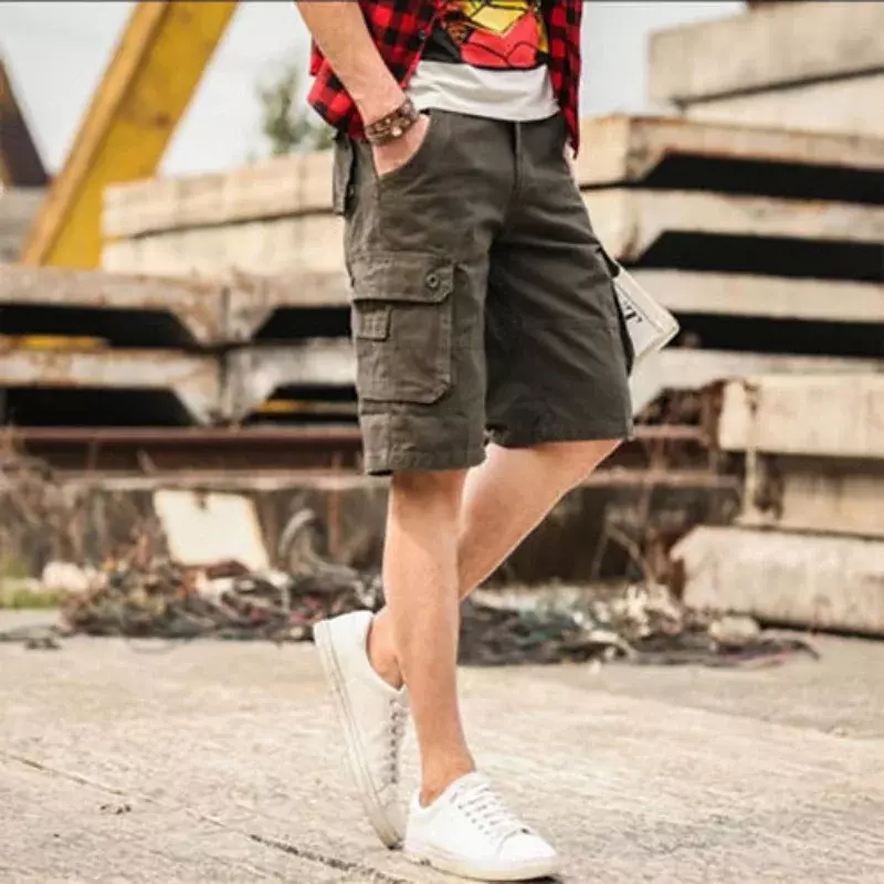 Męskie szorty Cargo pół bermudy krótkie spodnie dla mężczyzn kamuflujące moro ciężkie Harajuku luźne duże i wysokie 2024 modna bawełna