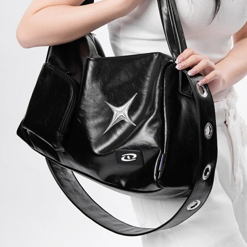 Y2k Girl Tote Bag Korean Vintage Shoulder Bag Aesthetic Women Crossbody Travel Zip Casual Handbag Fashion Ladies Silver Big Bags