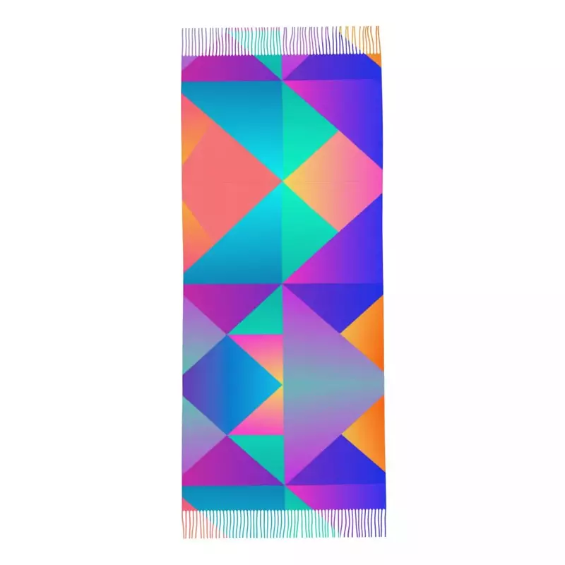 女性のための抽象的な色のブロックタッセルショール、ファッションスカーフ