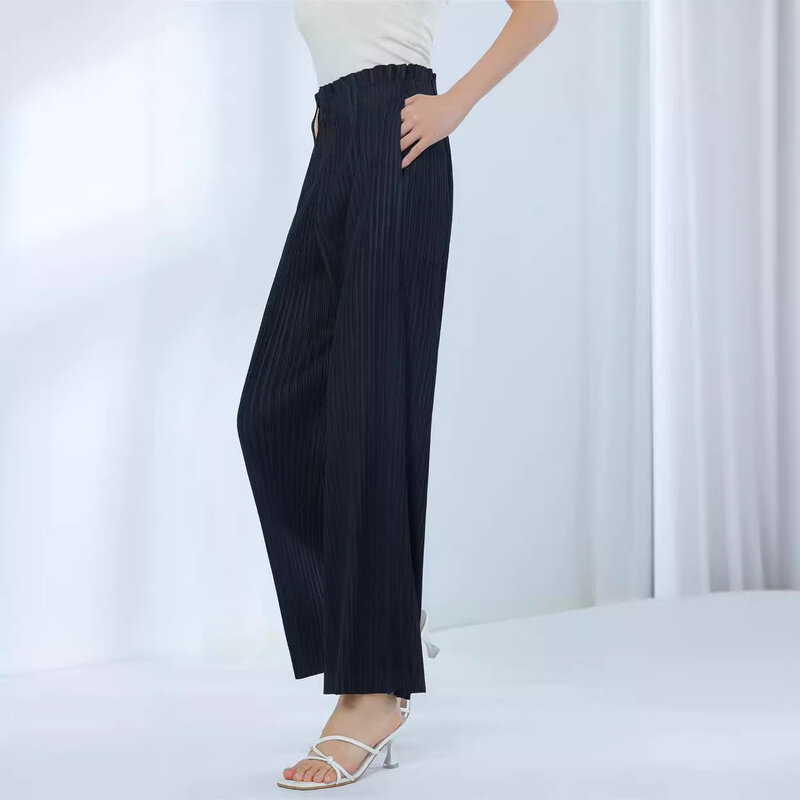 YUDX Miyake Pleated Straight Women's Casual Pants Decorative Body Hundred Loose Solid Color Nine-minute Pants 2024 Summer New