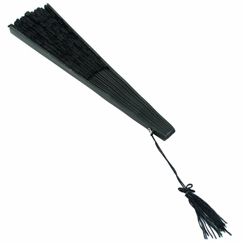 Кружевной складной ручной веер ручной работы из хлопка для свадебного декора (черный)