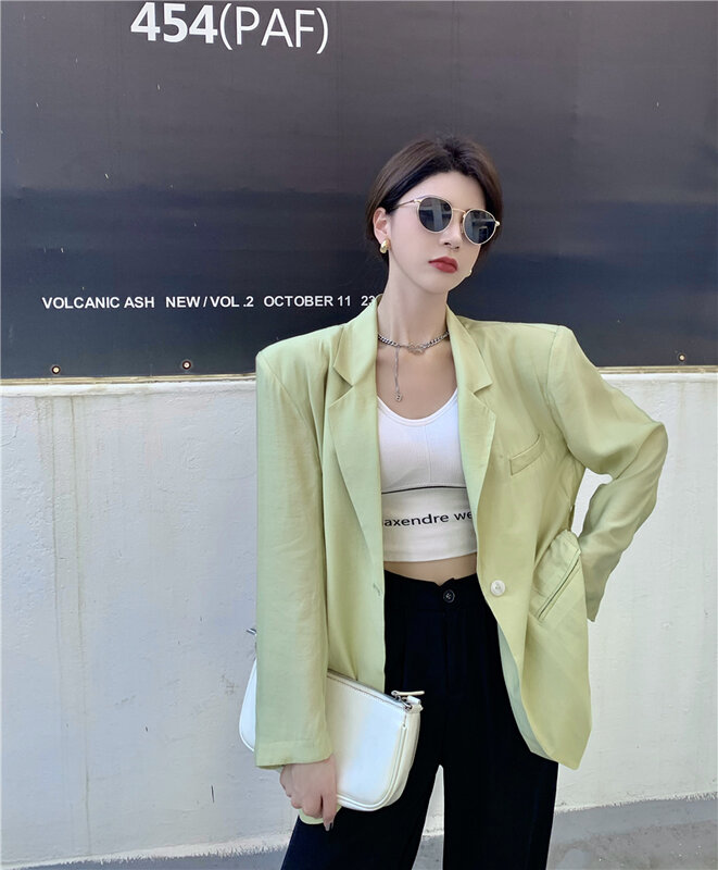 Summer Fashion Girls Blazer maniche lunghe cappotto allentato intrecciato sottile bottone singolo morbido tinta unita elegante cappotto coreano da donna