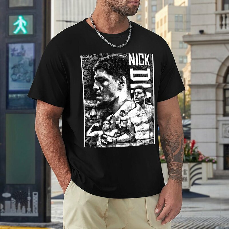 Nick Diaz 흑백 드로잉 티셔츠, 헤비웨이트 티셔츠, 재미있는 티셔츠, 크고 키가 큰 남성 블라우스