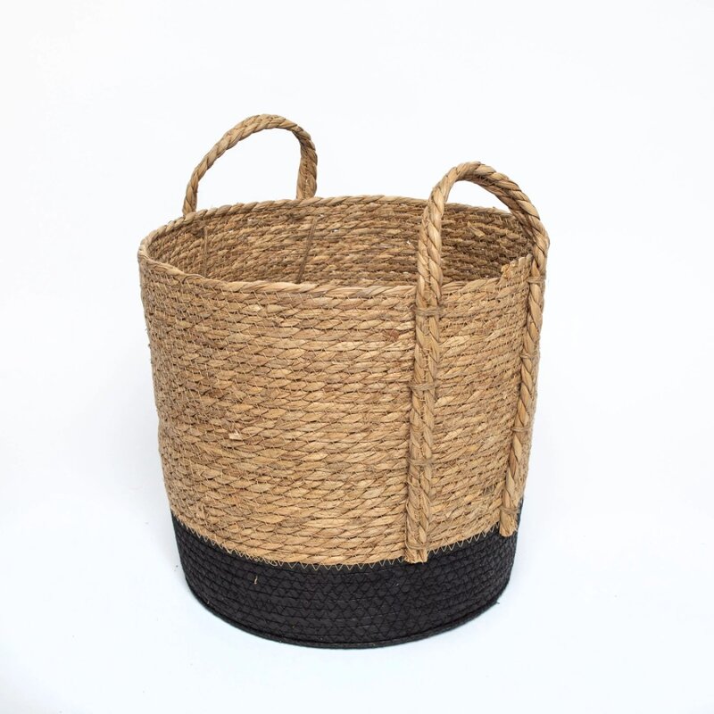 Round Seagrass Baskets, Natural, Black, Set of 2, Large & Medium
