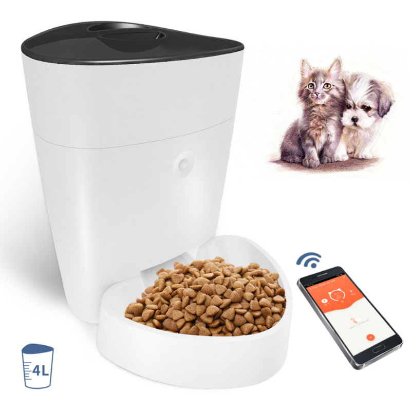 Dispositivo de alimentación automático para mascotas, comedero anti-atascos, remoto, gran capacidad, temporizador, desmontable, WIFI, 4L, Tuya