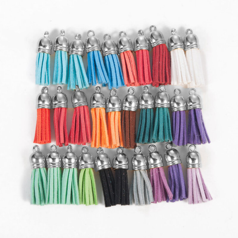 30pcs/Lot Gold Sliver Suede Faux Leather Tassel For Keychain Cellphone Straps Jewelry Summer DIY Pendant Charms Finding