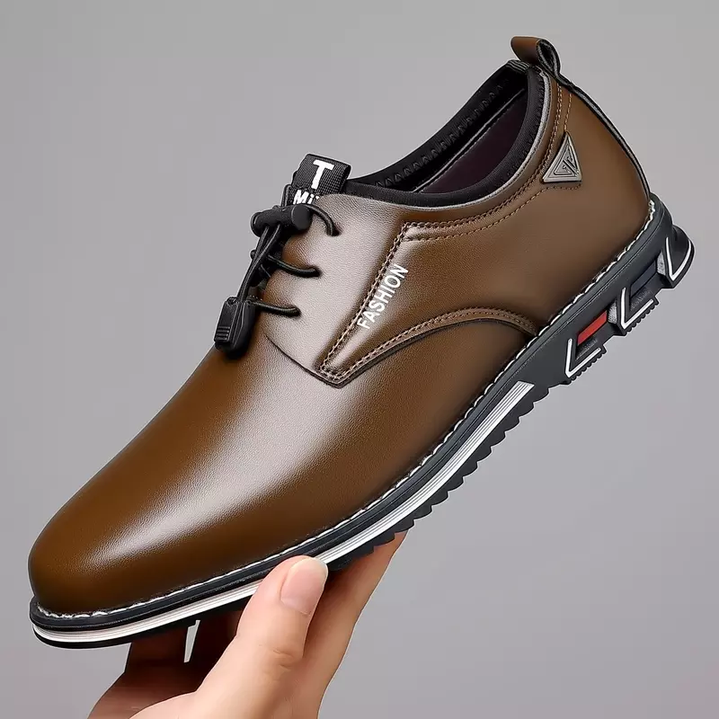 Sepatu Formal kulit sapi kasual gaya Inggris, sepatu tunggal kulit pria nyaman Low-top