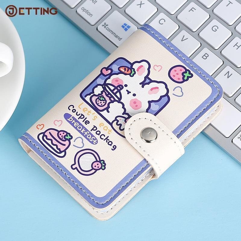 1 buah Kawaii Bear PU kulit tempat kartu lucu Multi Grid bisnis ID Bank kredit tempat kartu tempat kartu dompet portabel kecil