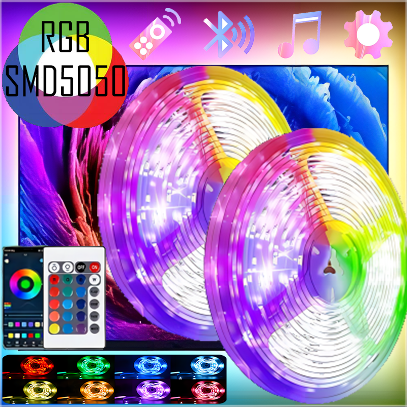 RGB LEDストリップライト,リモコン付き,5050, Bluetooth,アプリ付き,air 1m, 2m, 3m, 4m, 5m, 10m, 15m, 20m USB、テレビのバックライト、フェスティバル