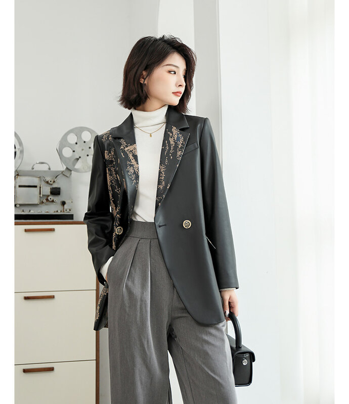 Ayunsue genuíno couro de carneiro jaqueta feminina real couro blazer moda impresso jaquetas de couro feminino casacos casaco feminino