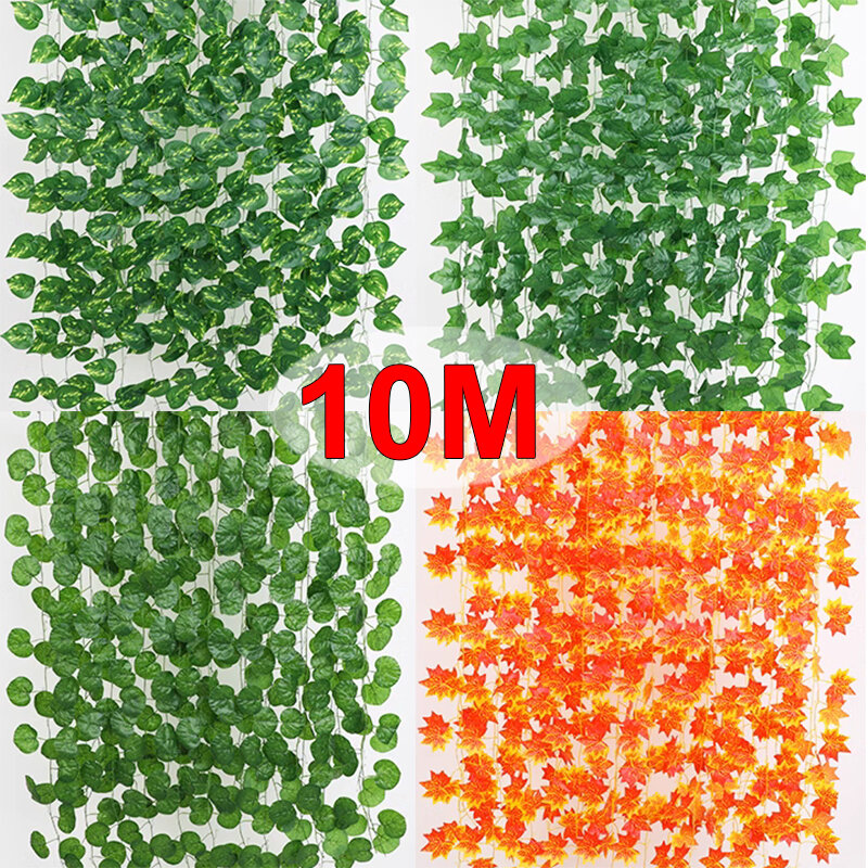 Guirnaldas artificiales de hiedra, enredadera verde de ratán, hojas verdes, vid, plantas colgantes DIY, follaje, flores falsas, hojas, decoración del hogar, 2/ 10M