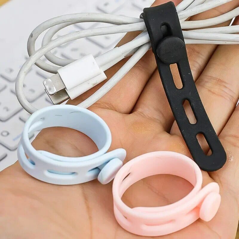 5/10 Stuks Kabelbinders Siliconen Draad Cord Organizer Riem Voor Oplader Data Snoer Opladen Lijn Oortelefoon Management Kabels Tie Clip