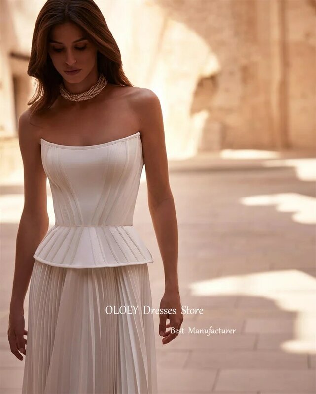 OLOEY Modern Pleats Silk Two Pieces Peplum Wedding Dresses Bridal Gowns Women Dubai Formal Dress Fitted Corset Party Dress