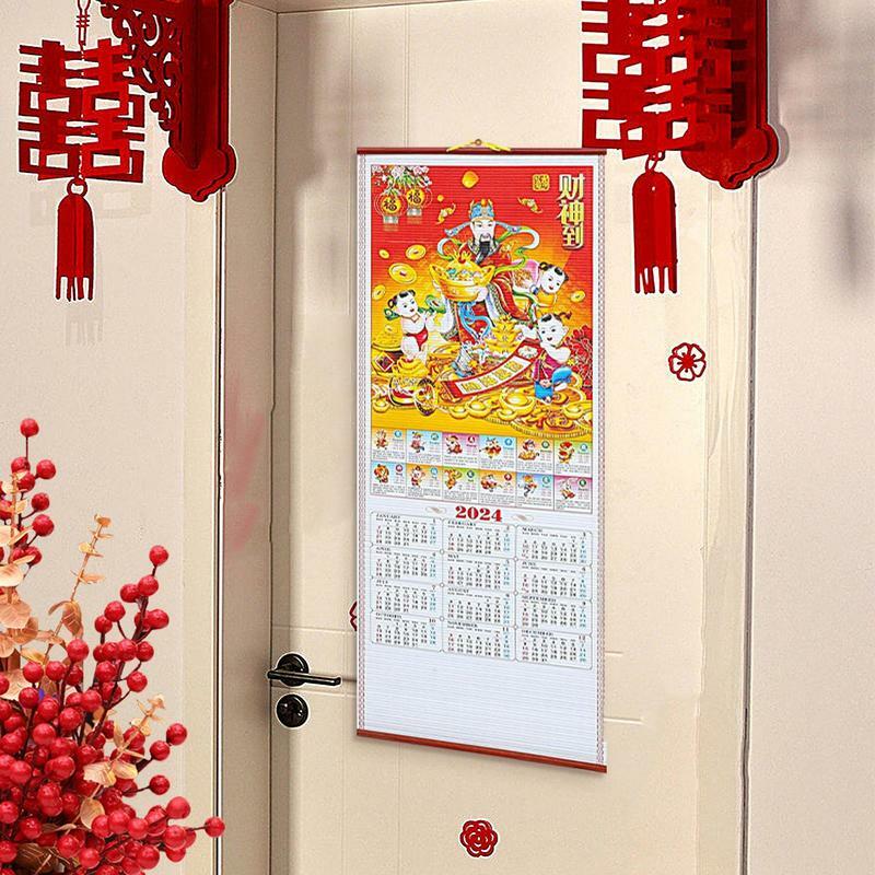 Het Jaar Van Drakenkalender Kantoor 2024 Imitatie Rotan Traditionele Chinese Kalender Scroll Hangende Kalender