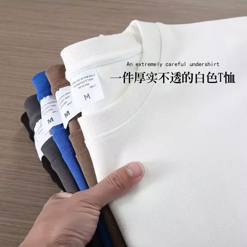 Nero bianco GSM 500g t-shirt in puro cotone resistente addensato filettato girocollo maniche corte tre aghi mezza manica Tees