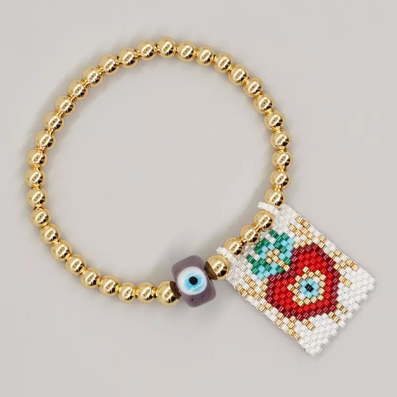 Beaded bracelet Heart-shaped motif The Devil's Eye Hand knit Vintage Trendy Minimalist  Bohemian Adjustable Rice bead bracelet