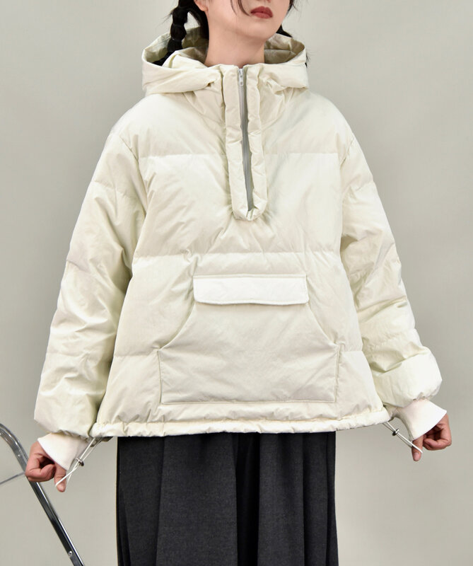 Женское пальто на белом утином пуху, свободного покроя, зима 2022