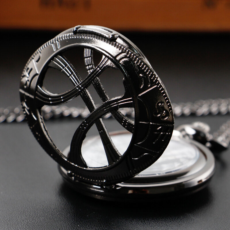 Черный винтажный дизайн глаз, кварцевые карманные часы, стимпанк, ажурные часы, ожерелье с цепочкой, подарки