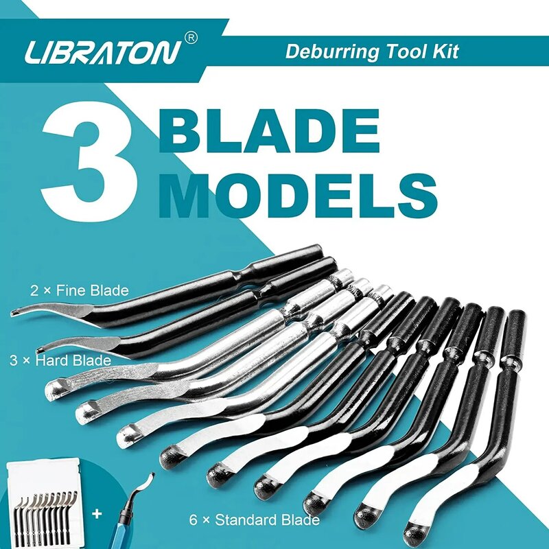Libraton Deburring Tool com 11 lâminas de aço HSS, cabeça giratória de 360 graus, ferramenta Deburring para metal, resina, plástico, impressão 3D, madeira