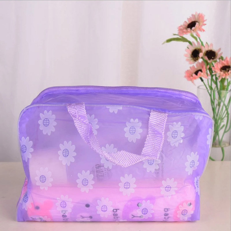 Sac de rangement de cosmétiques en PVC imperméable pour femmes, sac de lavage Transparent à fleurs, sac de douche compressé créatif pour sortie à la maison