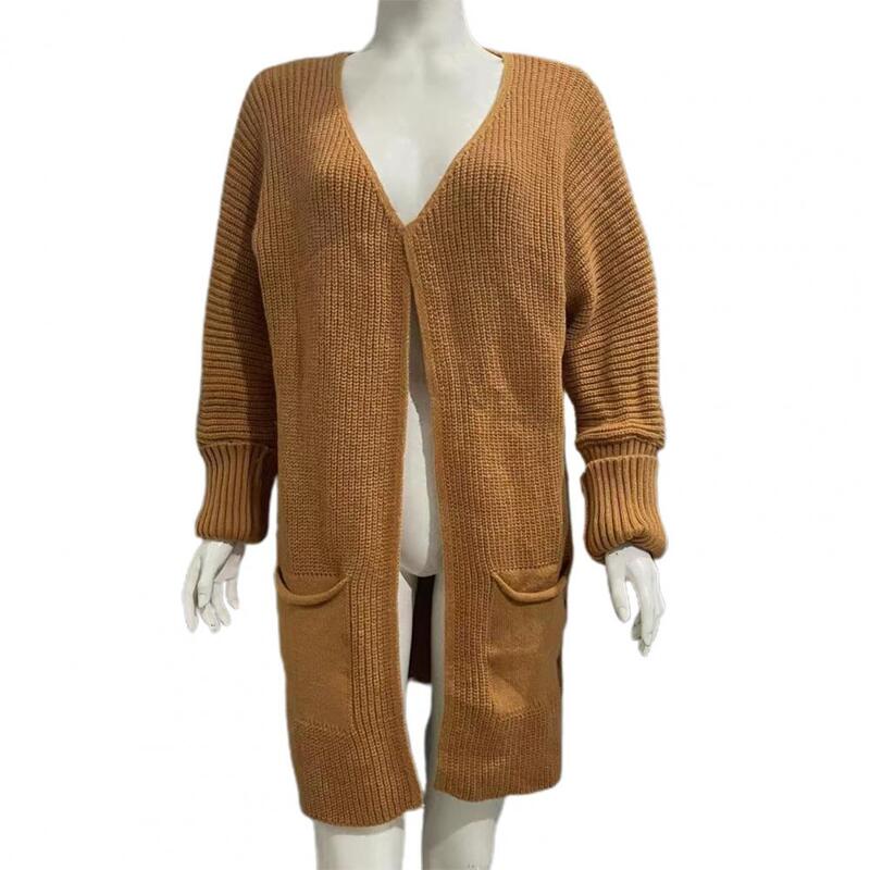 Jaket rajut wanita, jaket lembut wanita, gaya Sweater musim dingin untuk wanita, tebal, anti rajutan, panjang sedang dengan saku untuk tinggal lapisan