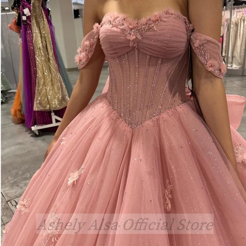 Женское вечернее платье принцессы, розовое Прозрачное платье с открытыми плечами, яркое платье для выпускного вечера, модель 15