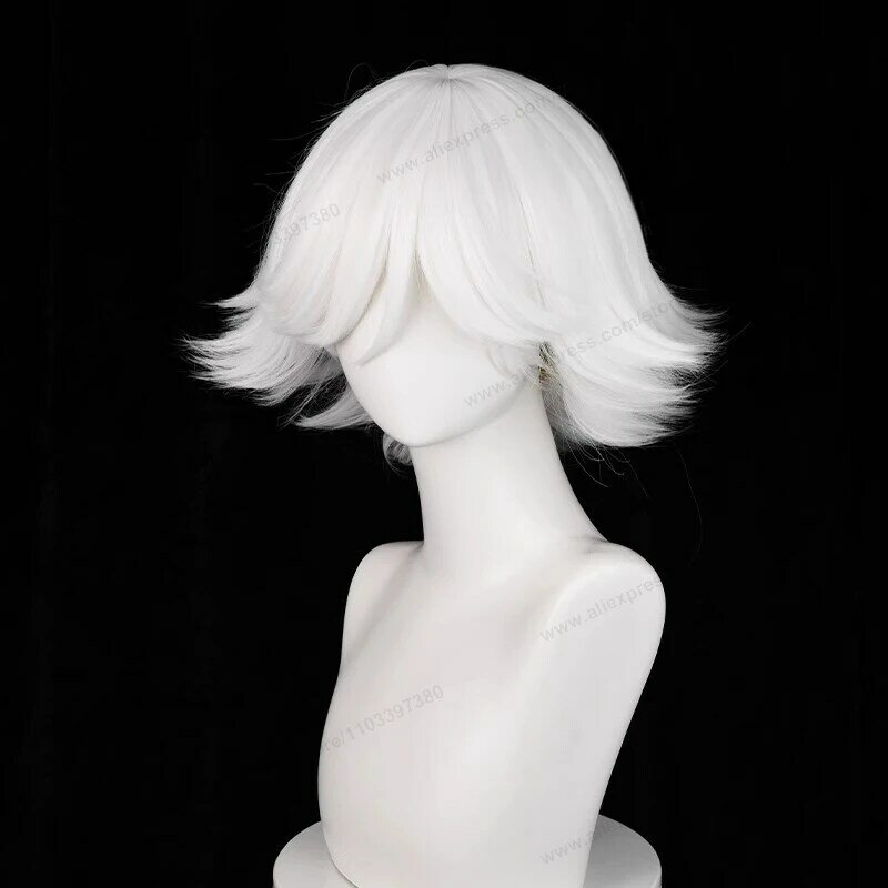 Peluca de Anime Mi Zu Ki para Cosplay, pelo corto blanco puro de 33cm, resistente al calor, sintético