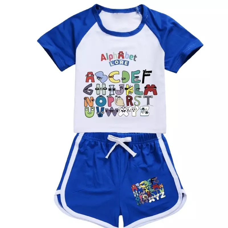 Alfabet chłopięcy letni zestaw ubrań dla nastolatków sportowe spodnie Tshirt 2-częściowy zestaw ubranek dla dzieci wygodne stroje piżamy
