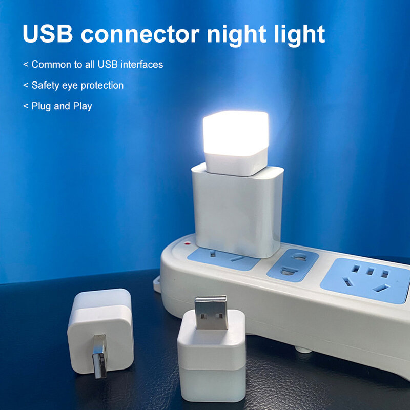 Mini lámpara de luz LED de noche con enchufe USB, luz de lectura pequeña, cuadrada, protección ocular, Banco de energía, carga USB para libros, 1 unidad