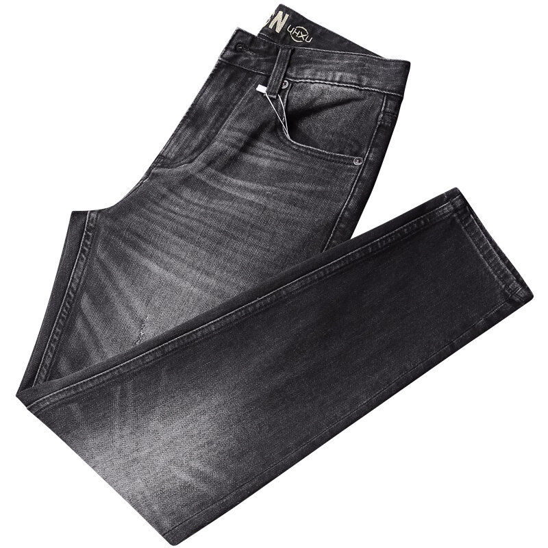 Jeans retrô estilo italiano masculino, calças rasgadas com elástico fino, jeans designer vintage, de alta qualidade, preto, cinza