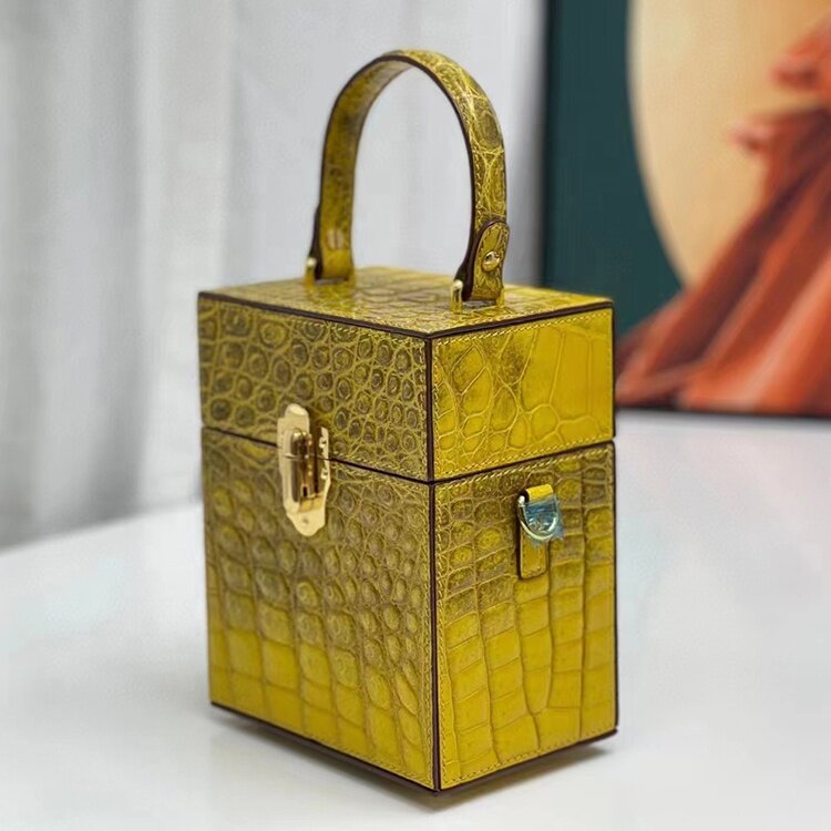 Elegant design exotic luxury women crocodile skin tote bag crocodile leather box shape bag