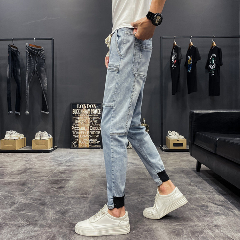 2023 New Spring Summer Men's Jeans Vintage Solid Color Elastic Classic Jeans Men Slim Fashion Denim Trousers Male cargo pants