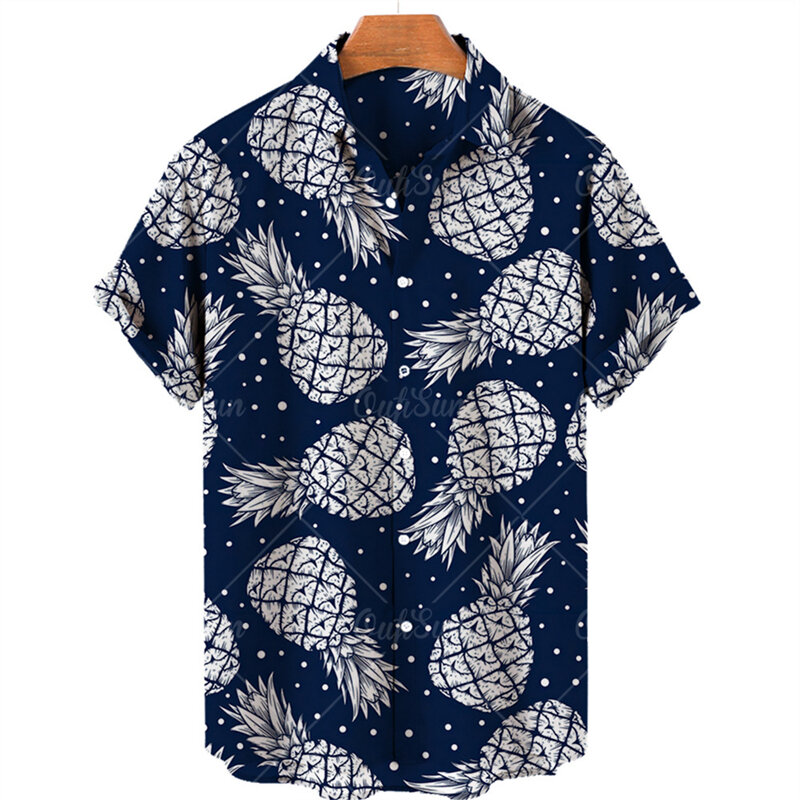 Camisa extragrande estampada com frutas tropicais, roupas de grife masculinas, camisa de viagem, praia havaiana, melancia harajuku, verão, 2024