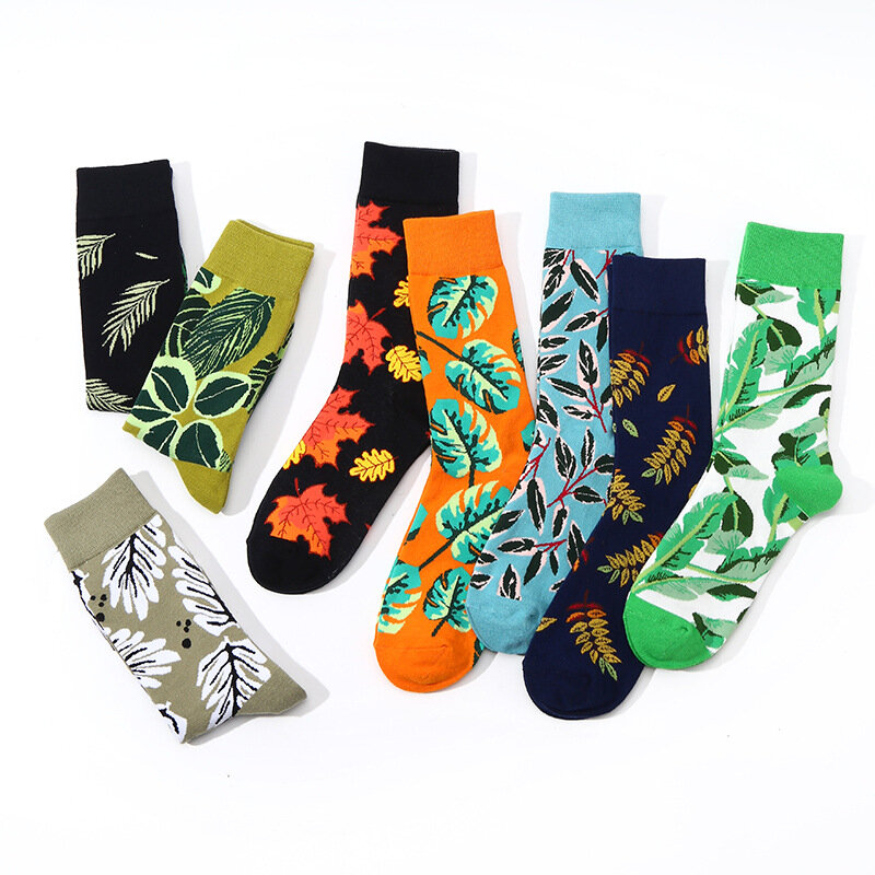 Fashion Weather Fruit Leaf Oil Painting Series Men's Mid tube Tidal Socks Tidal Brand Spring and Autumn Cotton Socks