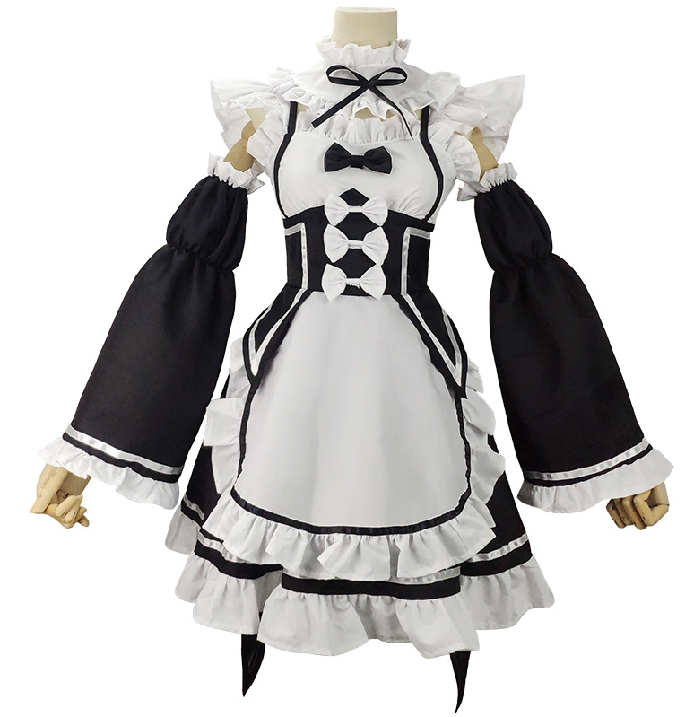 Ram/Rem Cosplay Re:zero Kara Hajimeru Isekai Seikatsu Costumes Dress Headdress Party Suit Anime Maid Dress Costume