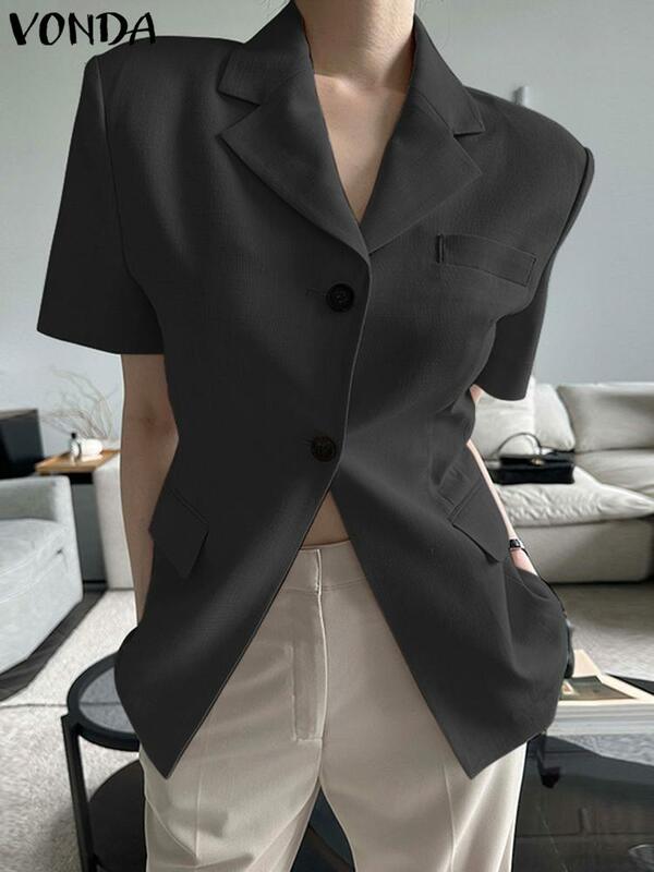 VONDA-Blazer elegante de oficina para mujer, chaqueta informal de manga corta, Color liso, con solapa y botones, trajes holgados, 2023