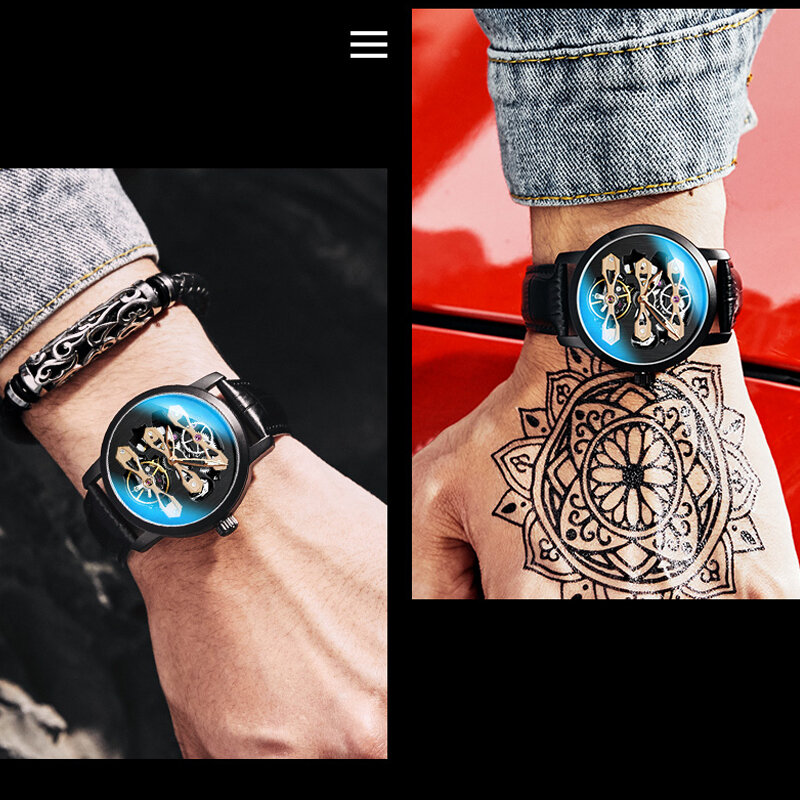 Szkielet 3D mechaniczny zegarek z tourbillonem dla mężczyzn luksusowe automatyczne męskie zegarki biznesowe wodoodporny pełny stalowy Relogio Masculino